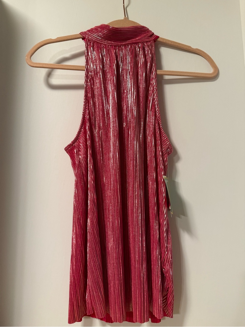 CeCe Metallic Pleated Halter Tank Top - Pink